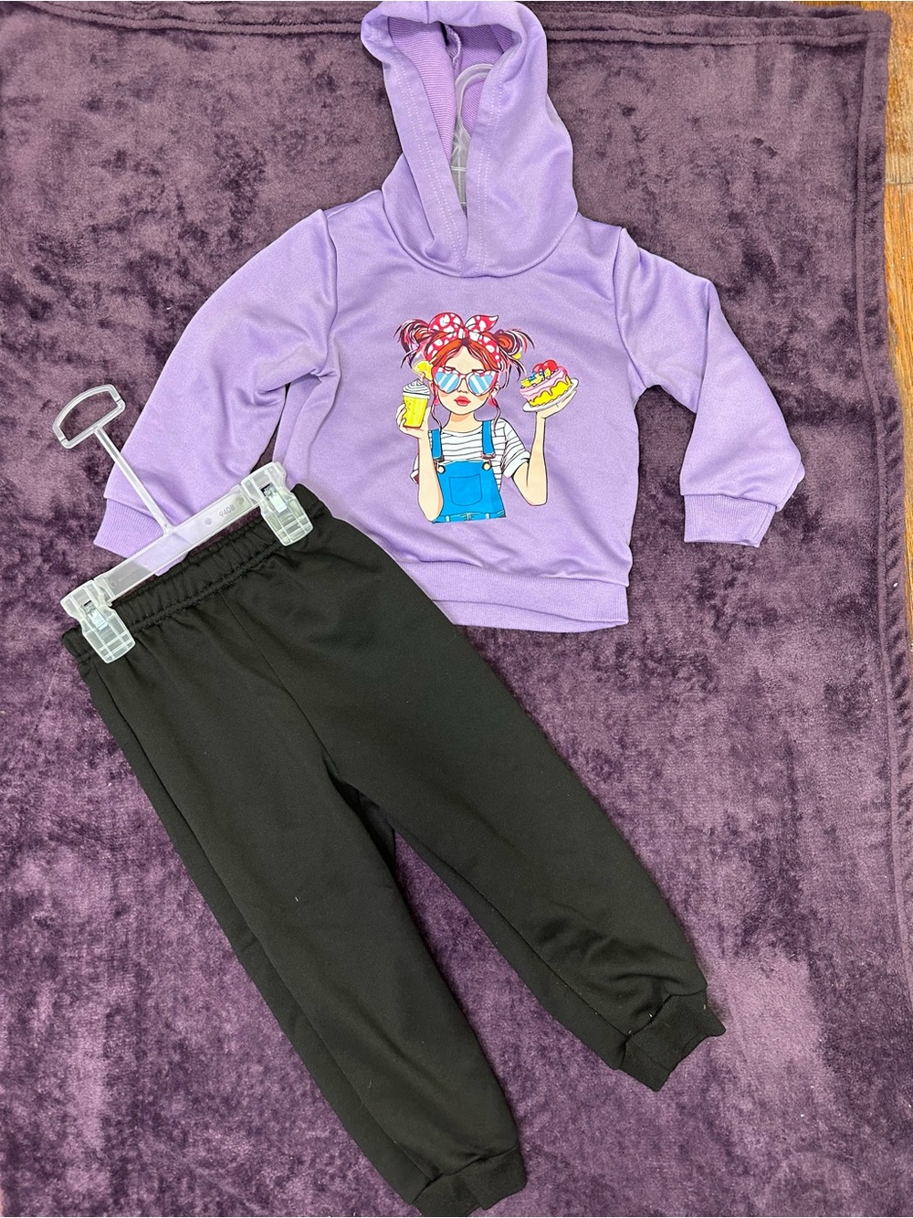SHEIN Lilac Hoodie and Black Jogger Kids Matching Set